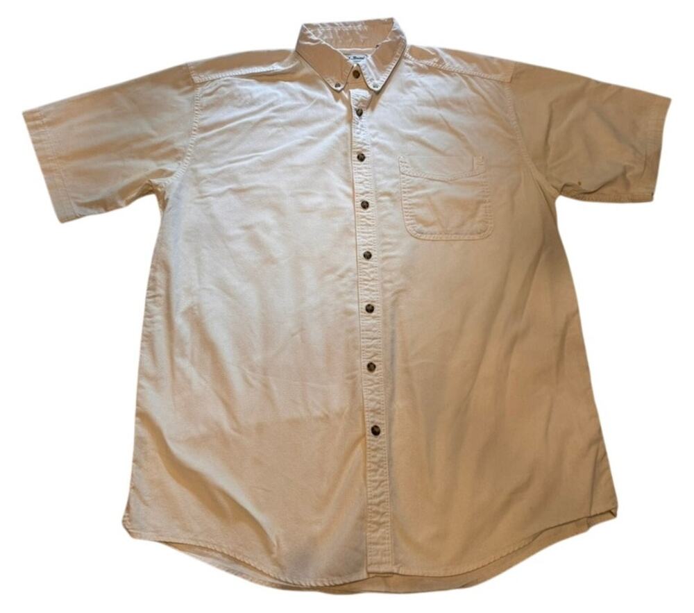 L.L. Bean Men's Large Tall White Oxford Button Down Shirt Short Sleeve Cotton LT